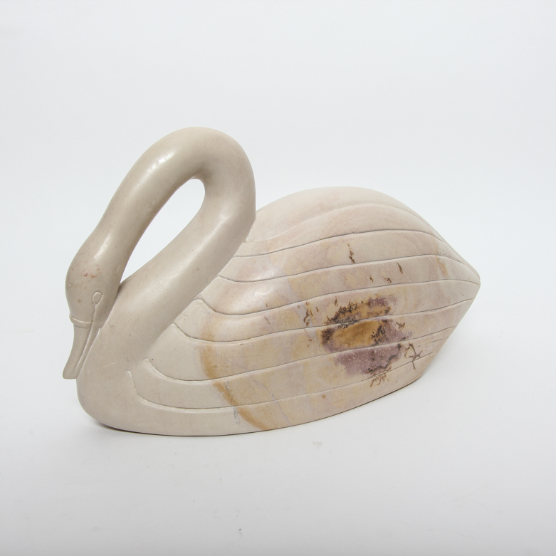 Kenyan Carved Alabaster Swan Statue