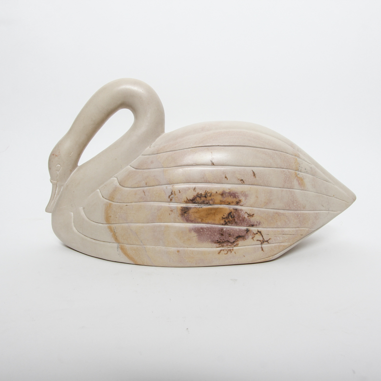 Kenyan Carved Alabaster Swan Statue