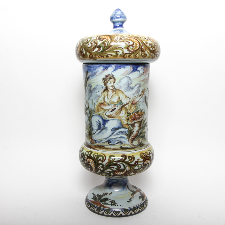 Ernan Albisolo Hand Painted Majolica Lidded Jar