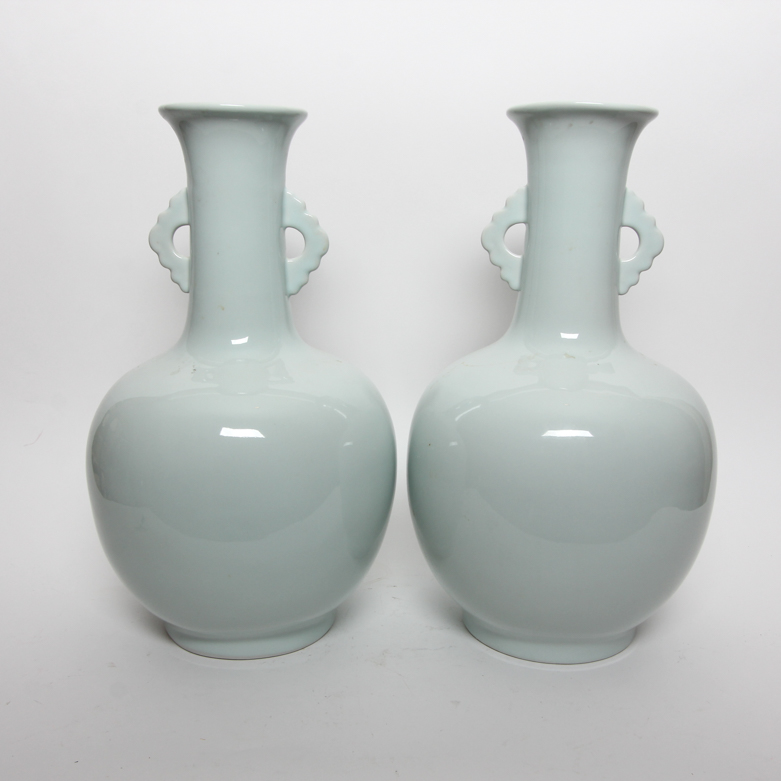 Pair of Maitland-Smith Robin's Egg Blue Ceramic Vases