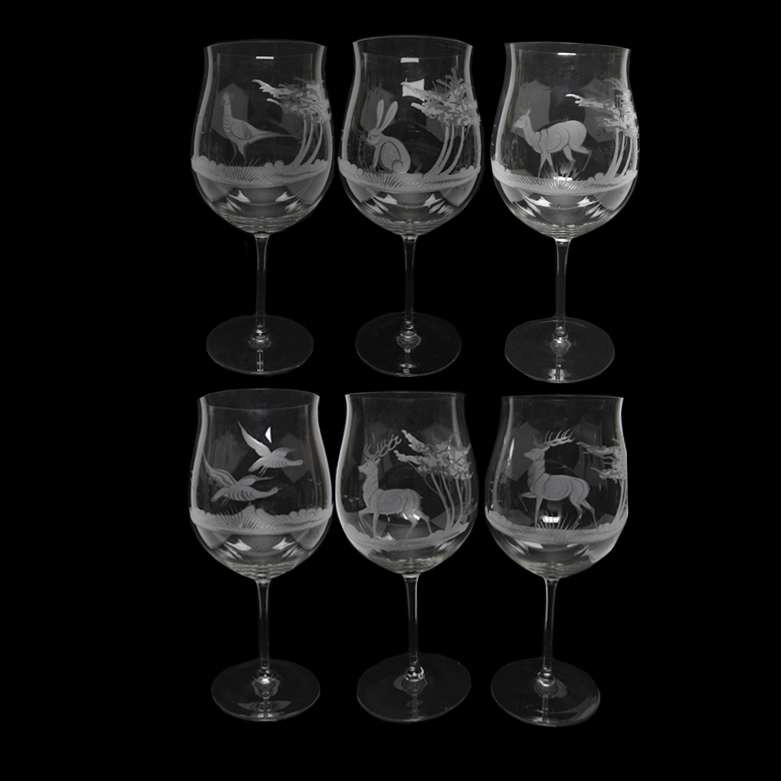 Claus Josef Riedel Etched Crystal Tulip Wine Glasses
