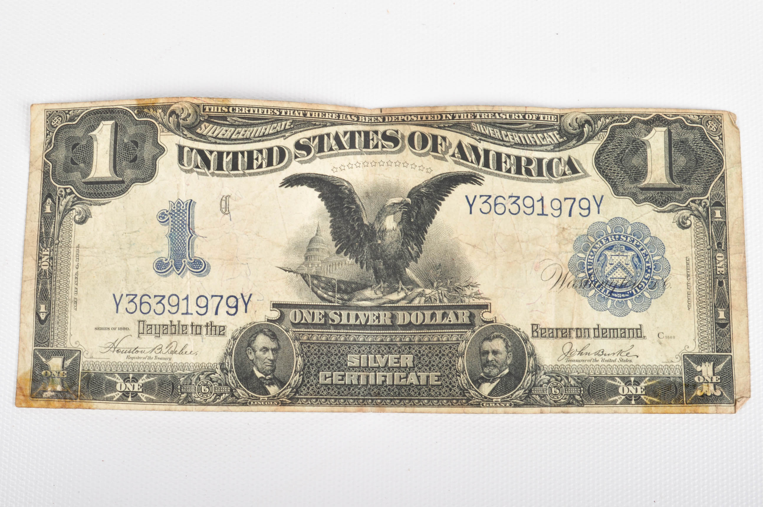 Series of 1899 Large Size One Dollar Silver Certificate and Two 1953 Two Dollar Red Seal Bills