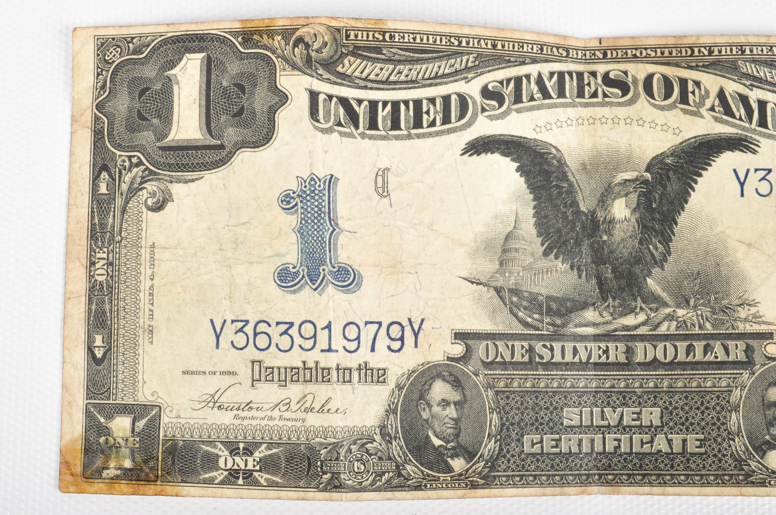 Series of 1899 Large Size One Dollar Silver Certificate and Two 1953 Two Dollar Red Seal Bills