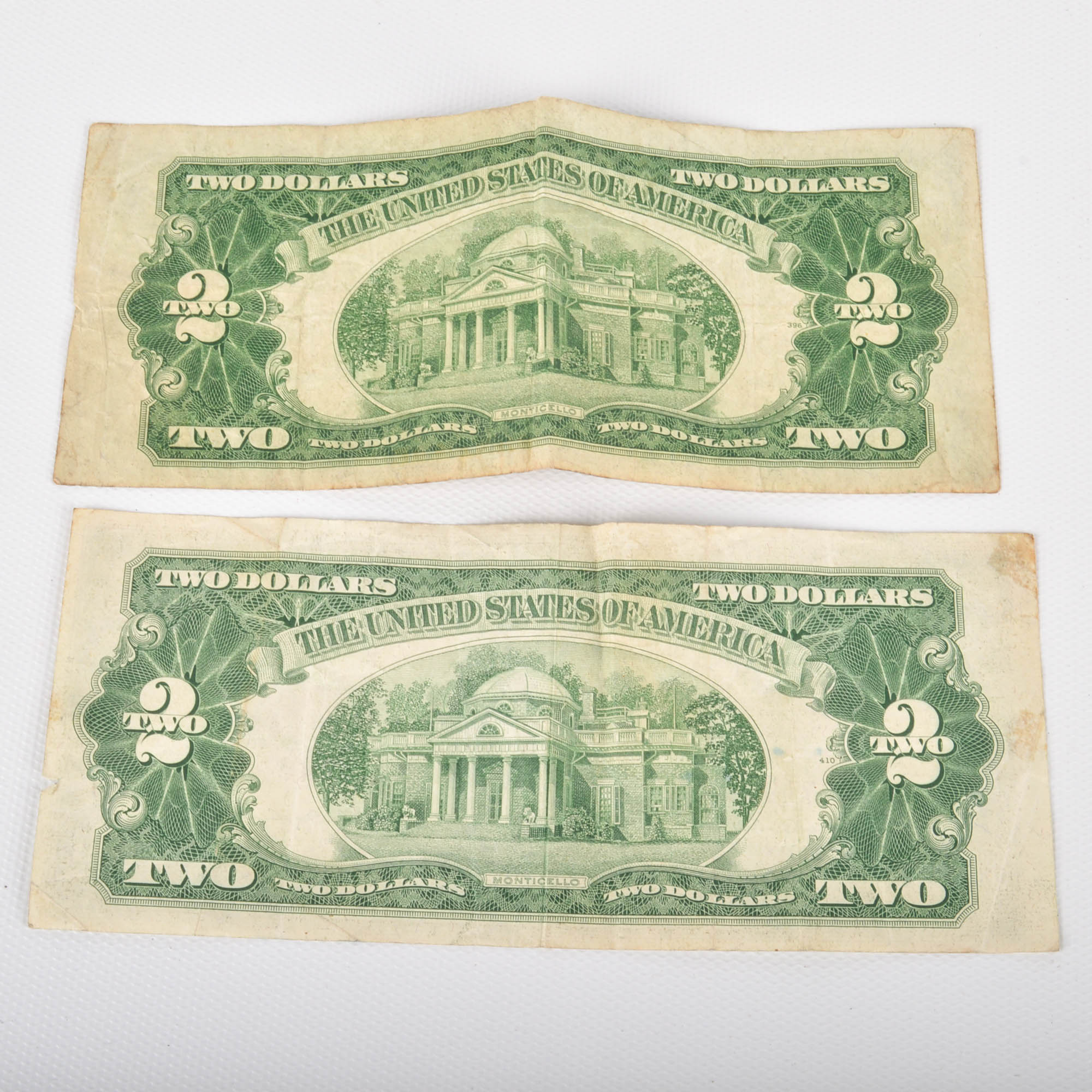 Series of 1899 Large Size One Dollar Silver Certificate and Two 1953 Two Dollar Red Seal Bills