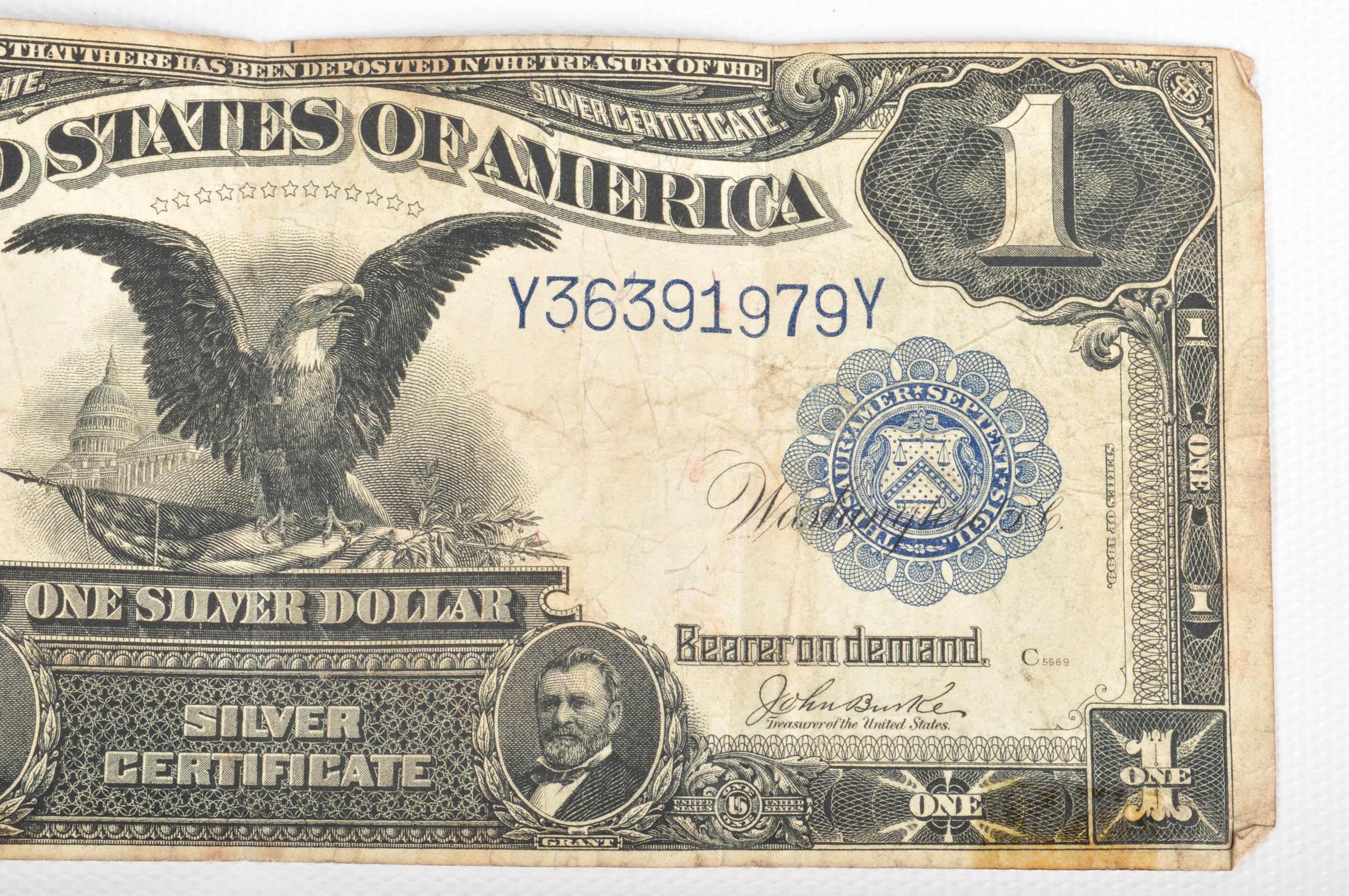 Series of 1899 Large Size One Dollar Silver Certificate and Two 1953 Two Dollar Red Seal Bills