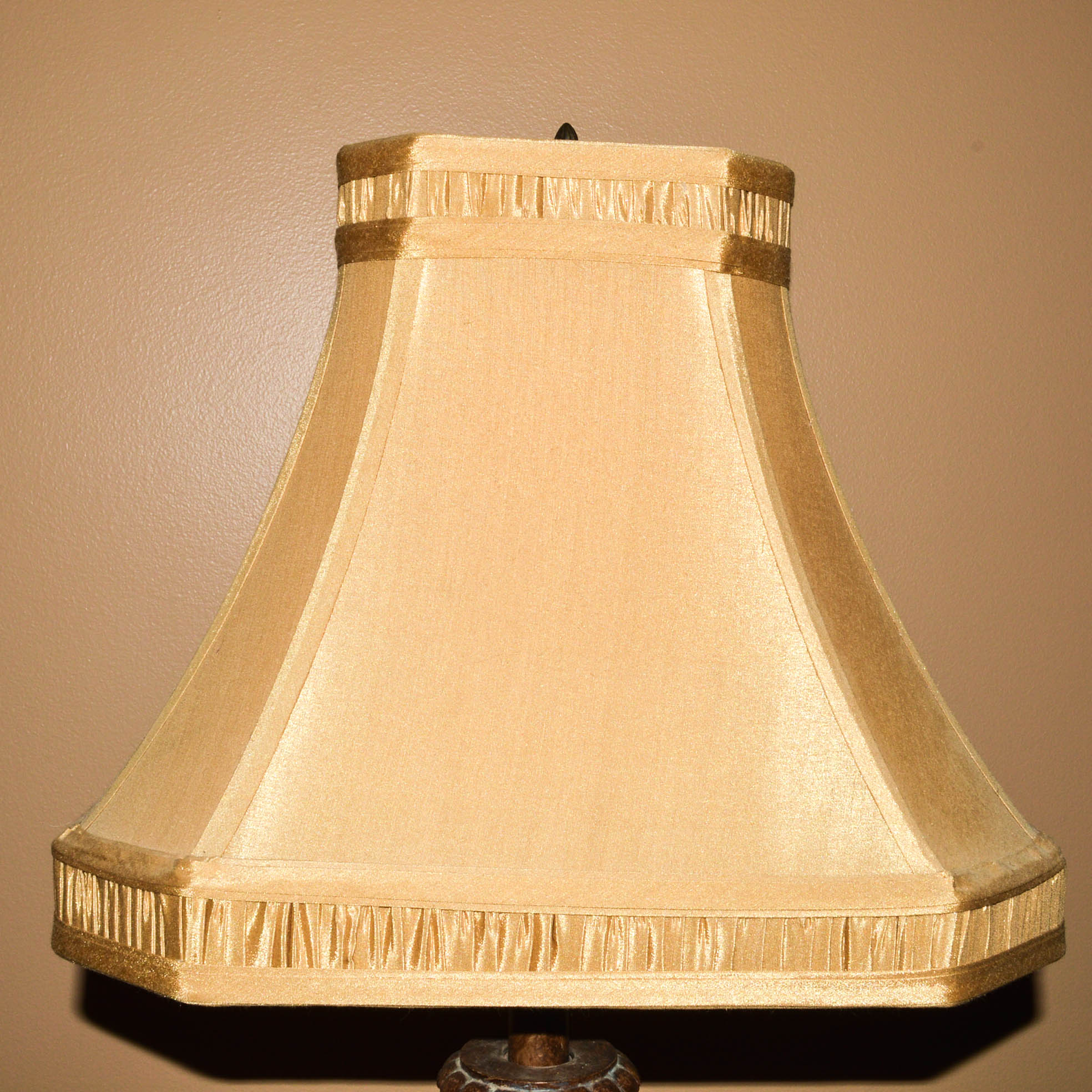 Two Ornate Lamps With Neutral Shimmery Shades