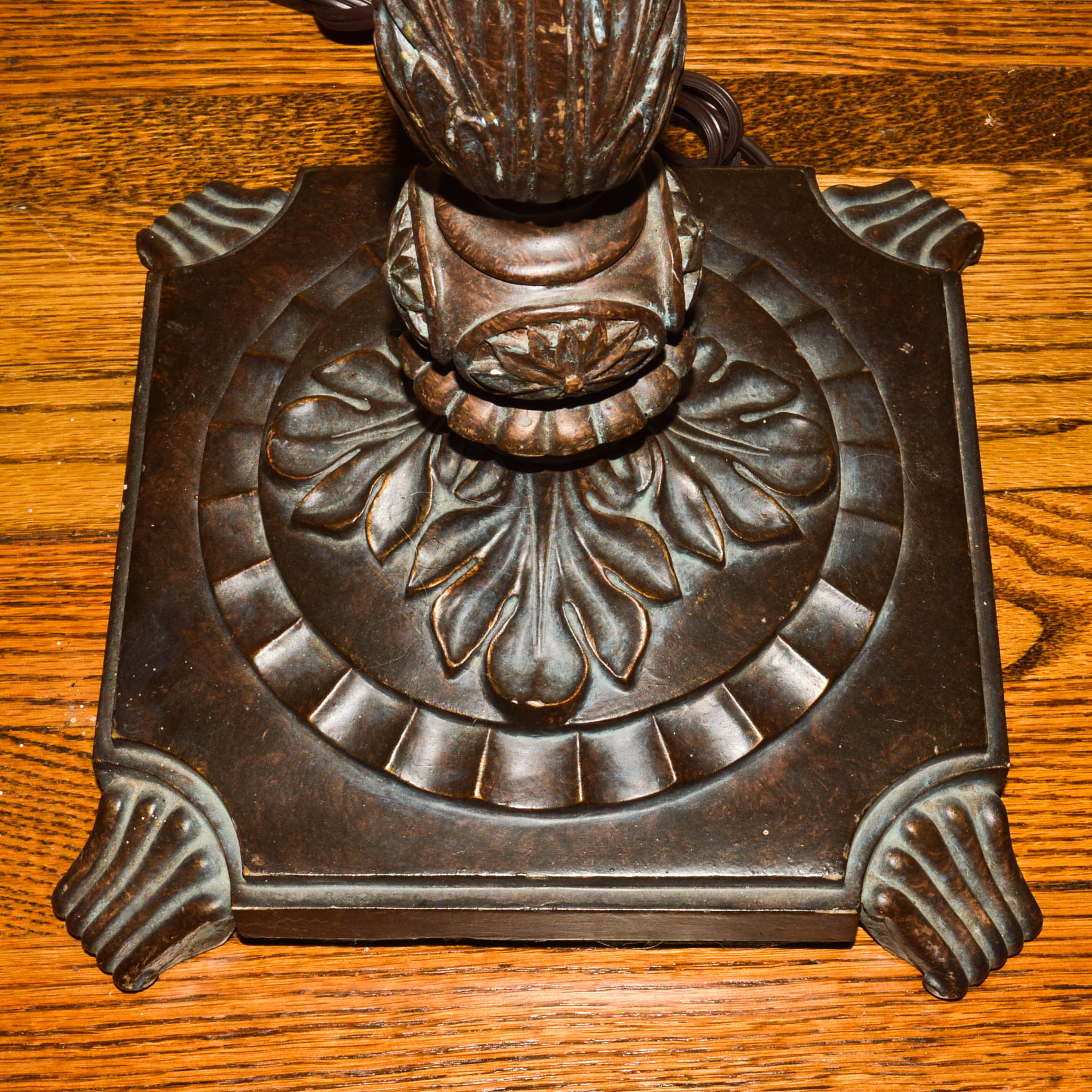 Two Ornate Lamps With Neutral Shimmery Shades