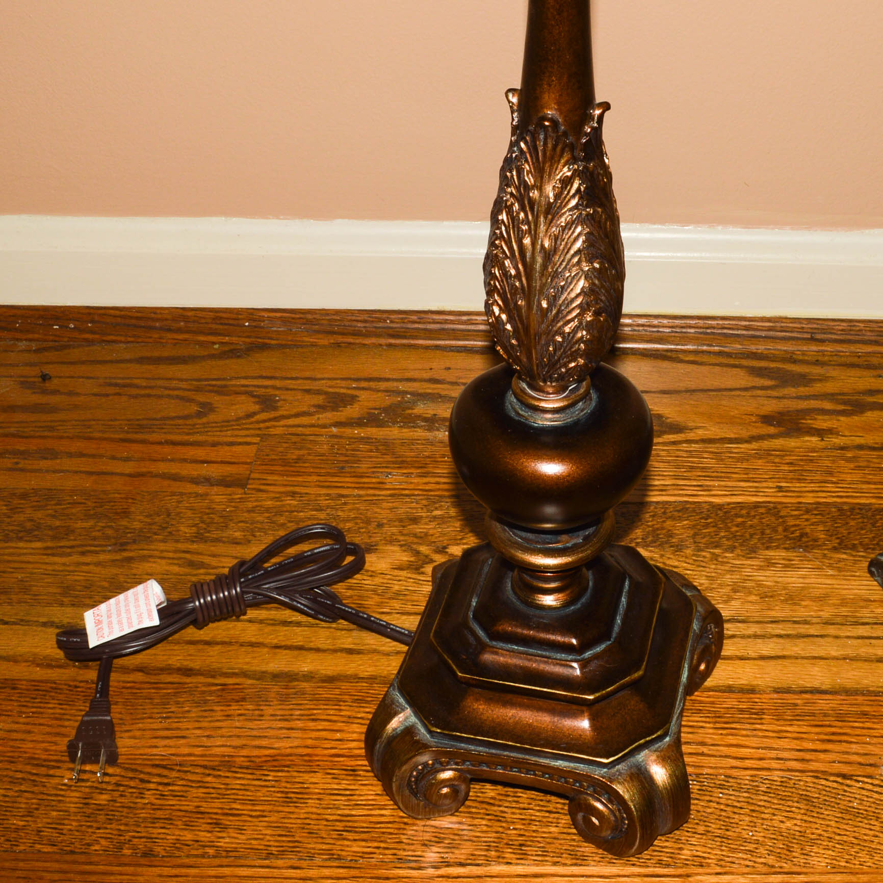 Two Ornate Lamps With Neutral Shimmery Shades