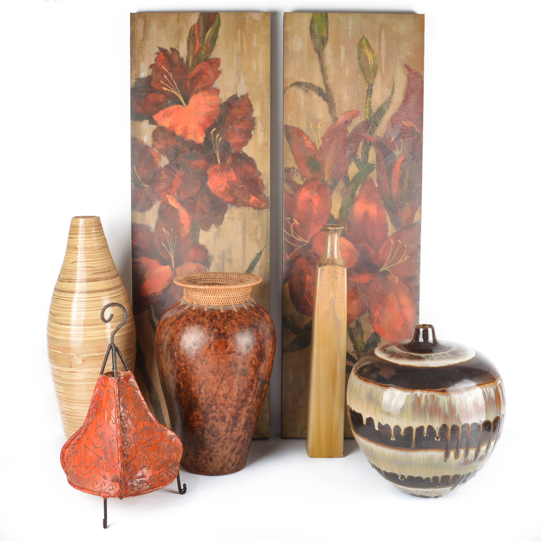 Group of Home Decor Including Vases and Prints
