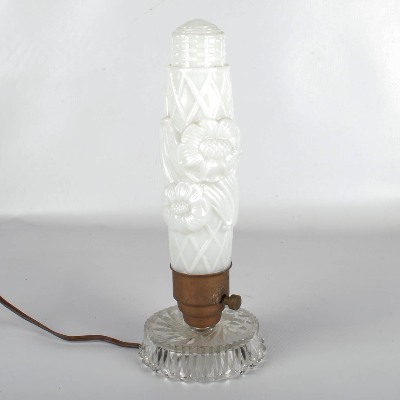 Art Deco Boudoir Lamp With Milk Glass Shade