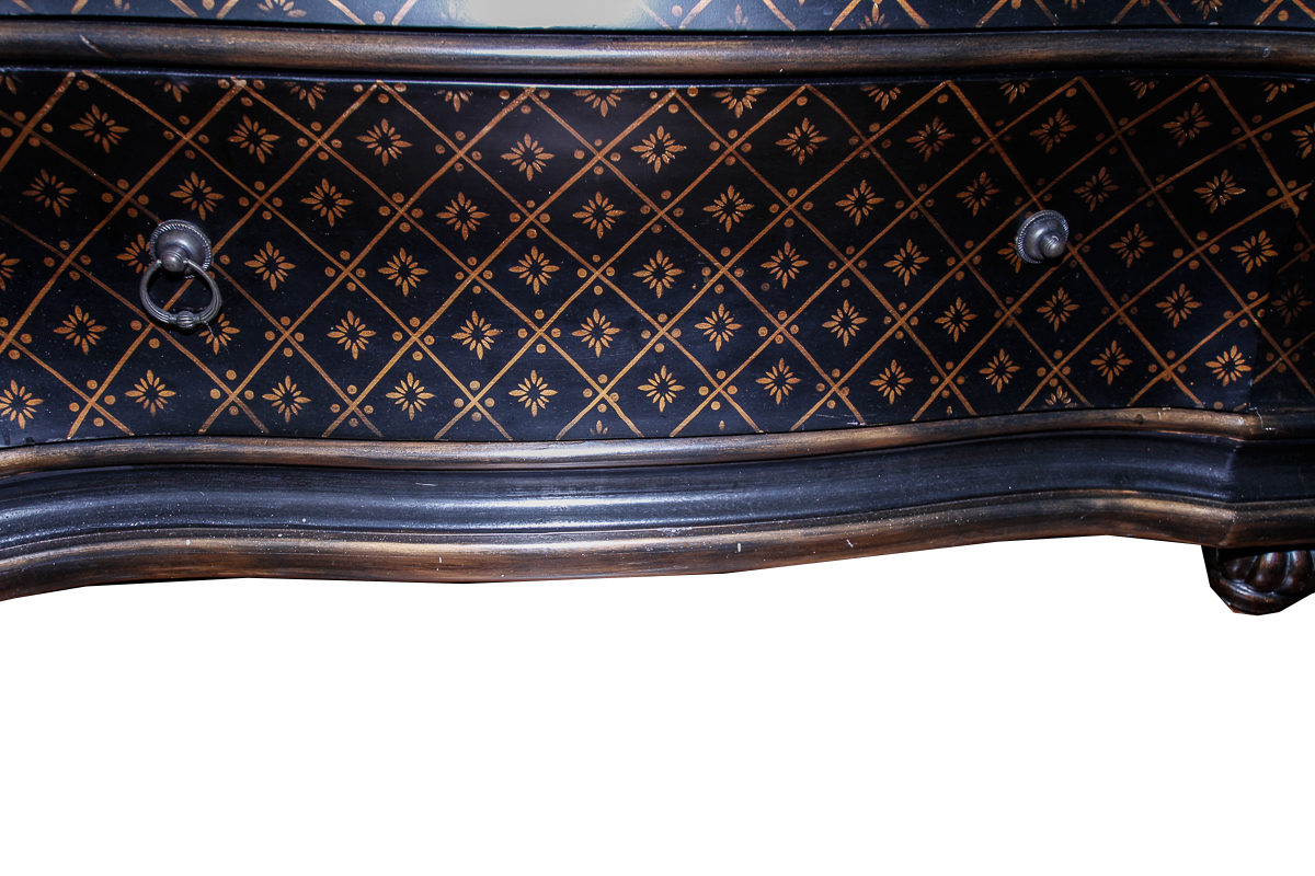Black and Gold Tone Serpentine Chest of Drawers