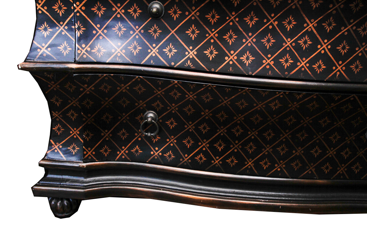 Black and Gold Tone Serpentine Chest of Drawers