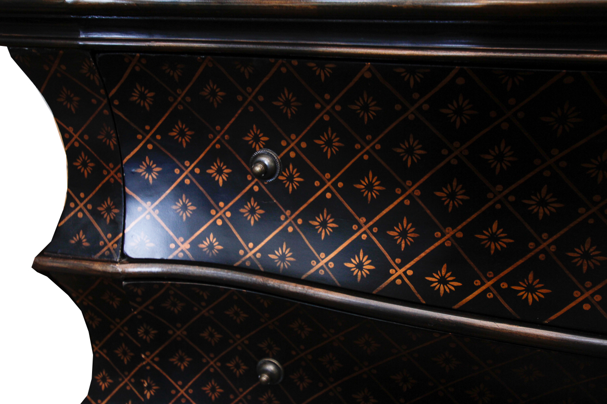 Black and Gold Tone Serpentine Chest of Drawers