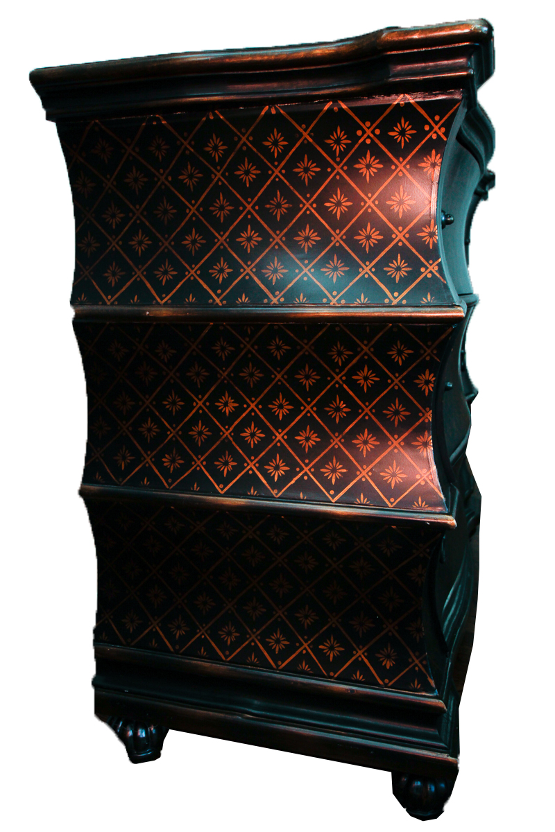 Black and Gold Tone Serpentine Chest of Drawers
