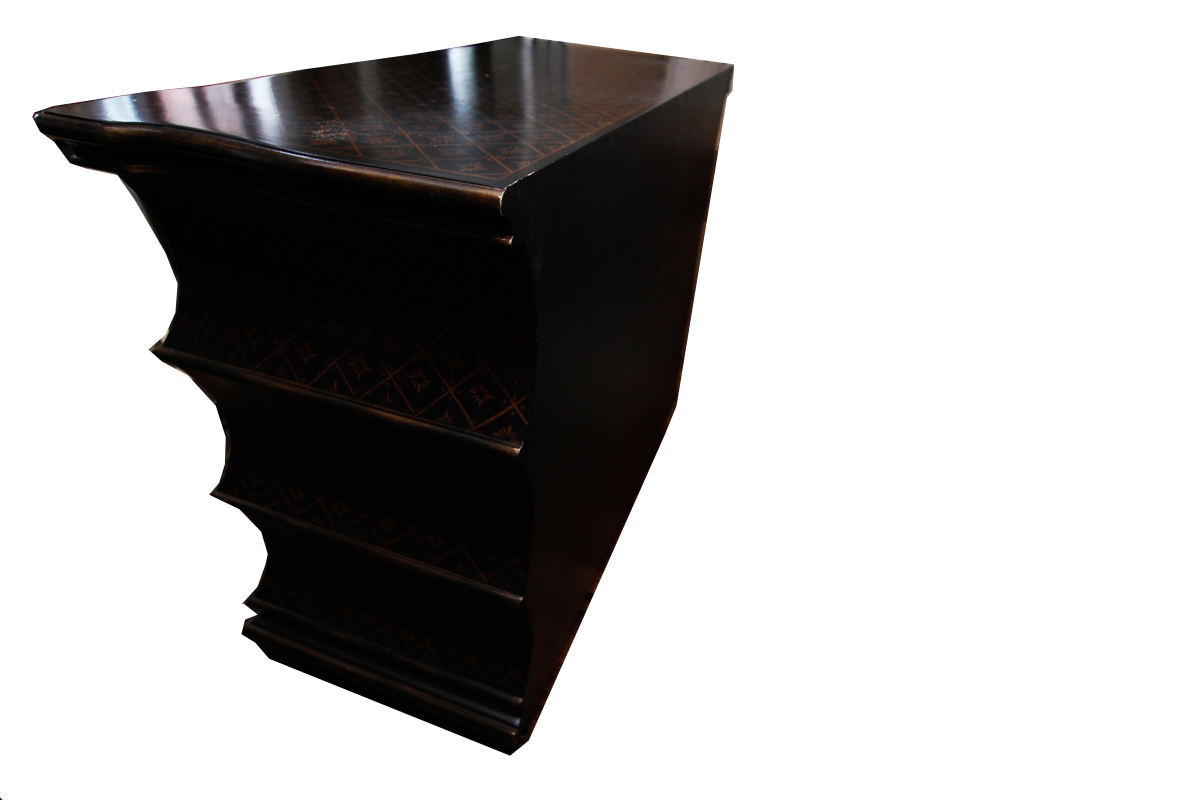 Black and Gold Tone Serpentine Chest of Drawers