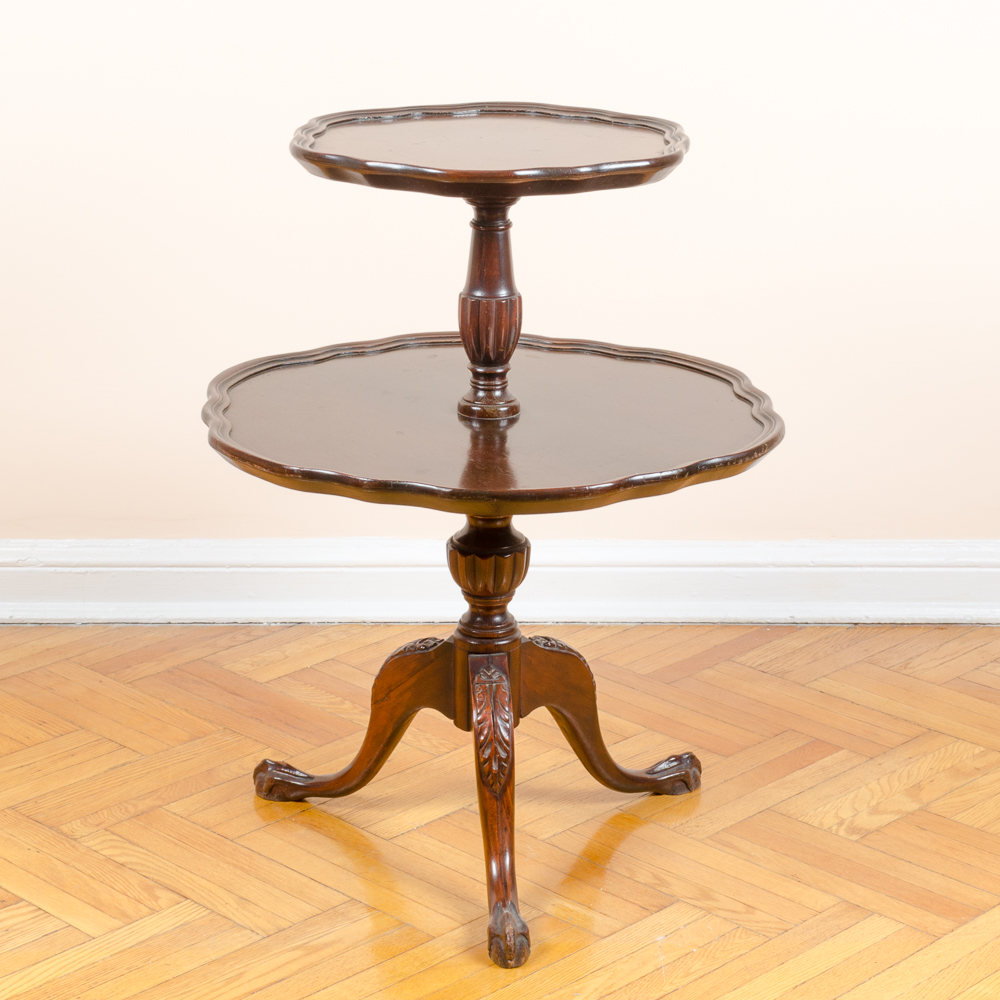 Two-Tiered Wooden Dumbwaiter Piecrust Table