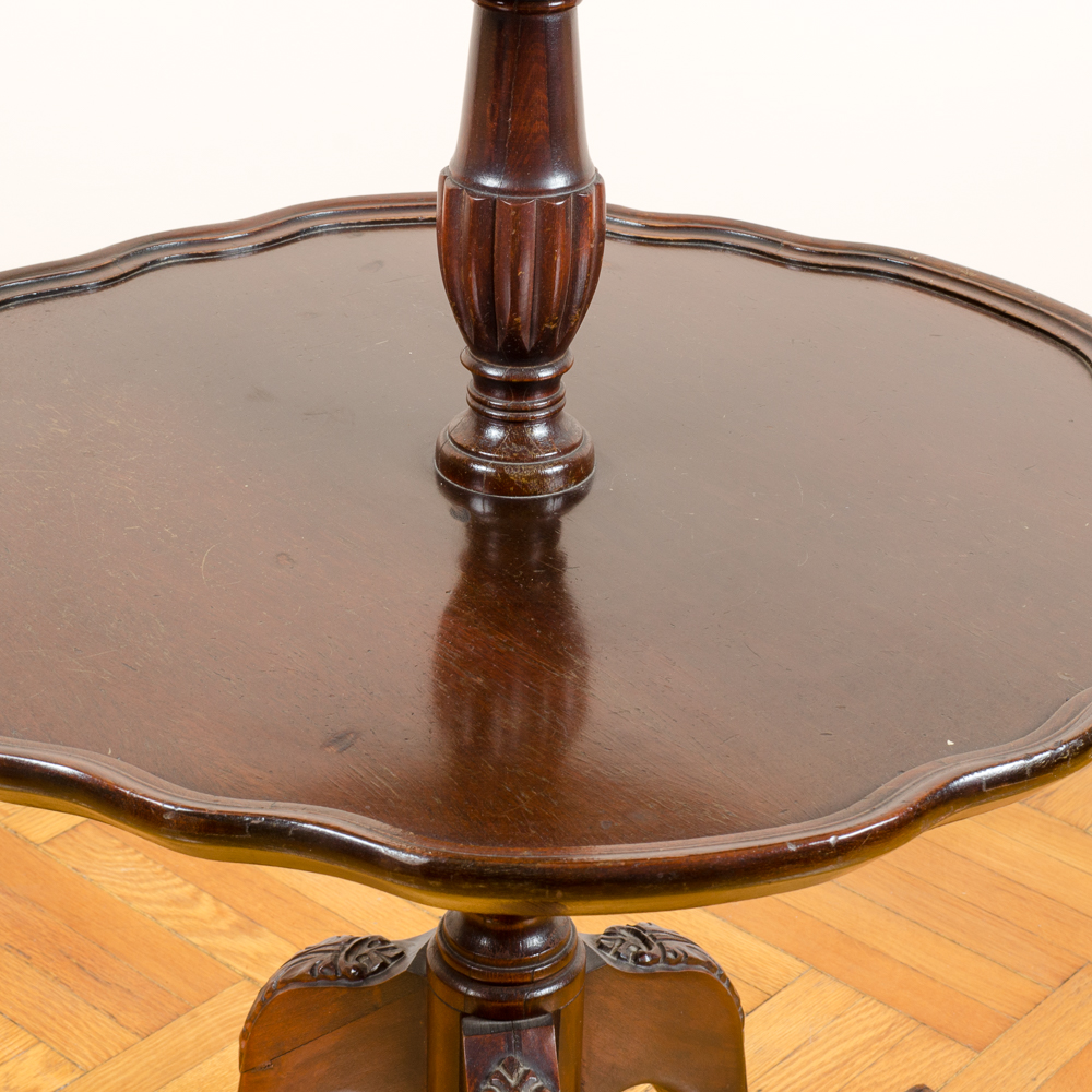 Two-Tiered Wooden Dumbwaiter Piecrust Table