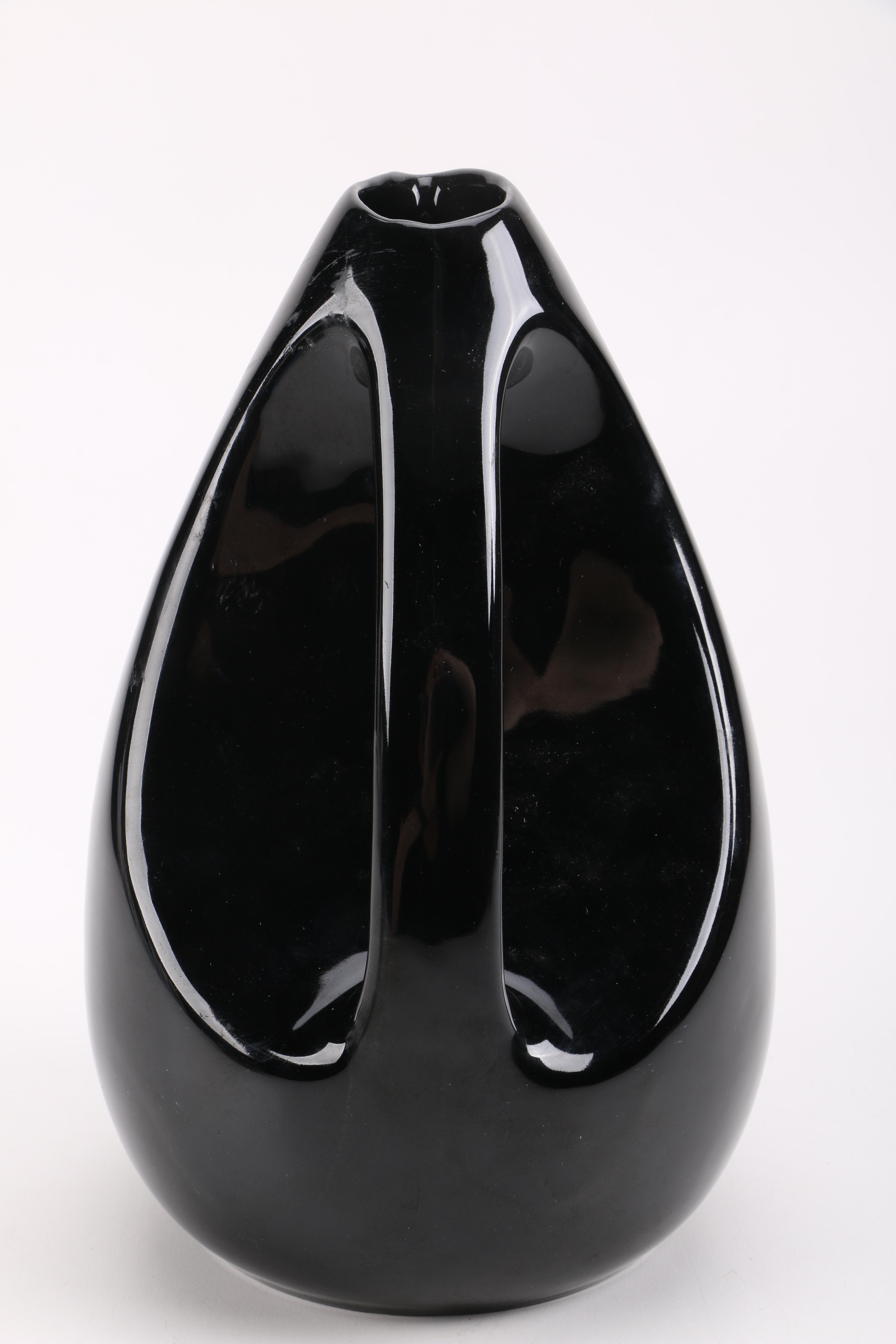 Black Pitcher and Footed Bowls