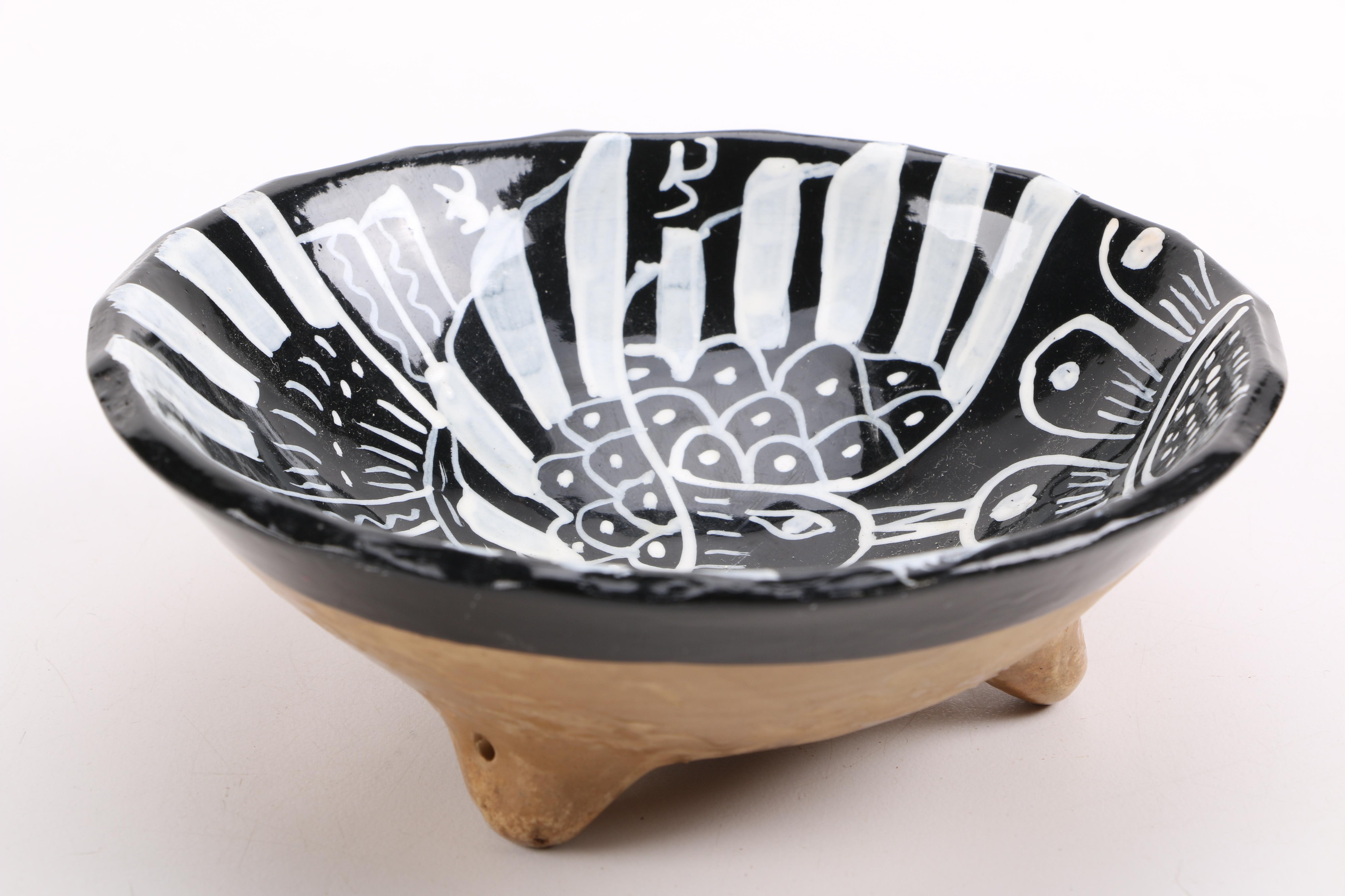 Black Pitcher and Footed Bowls