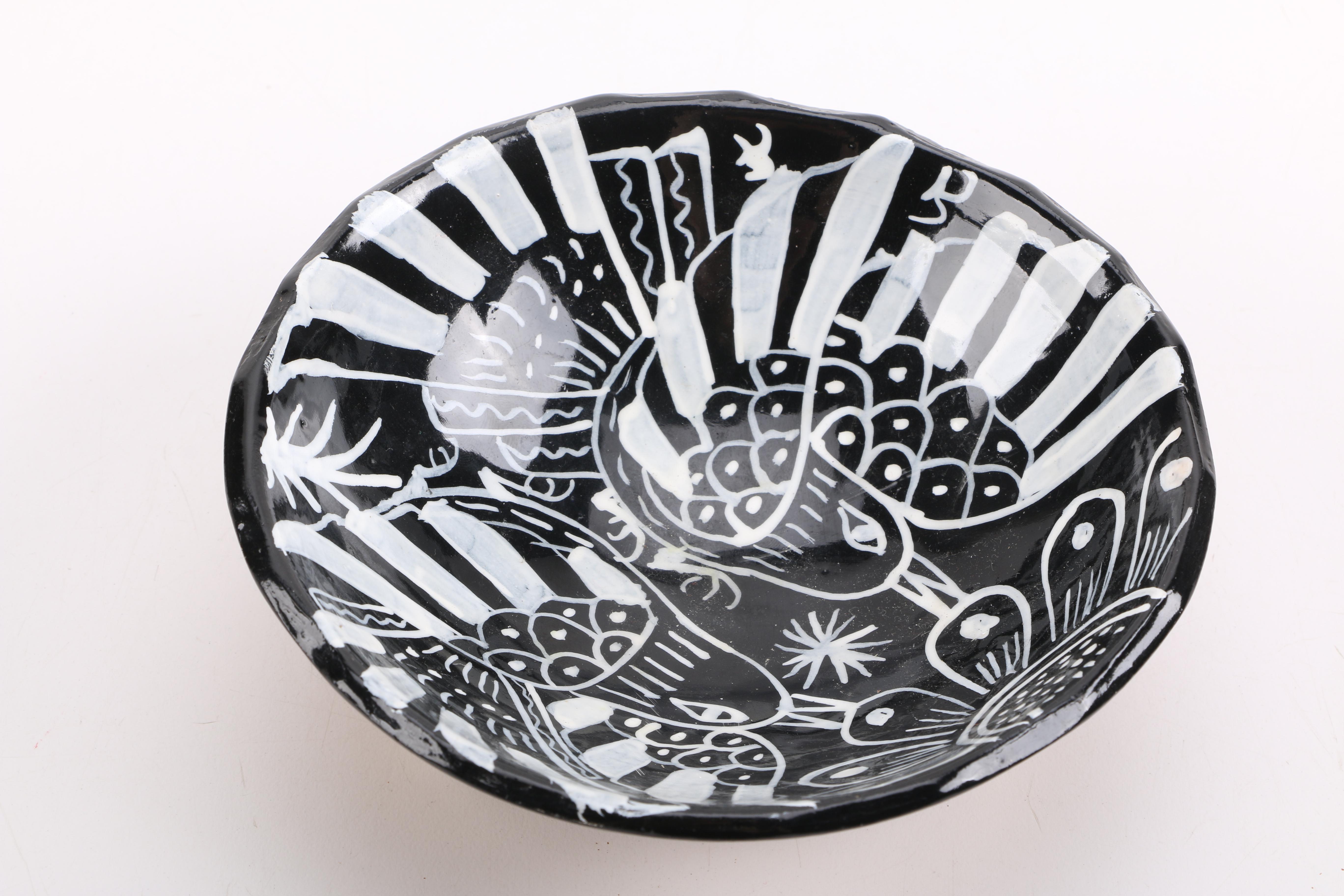 Black Pitcher and Footed Bowls