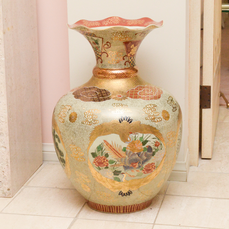 Chinese Satsuma Style Hand-Painted Ceramic Vase