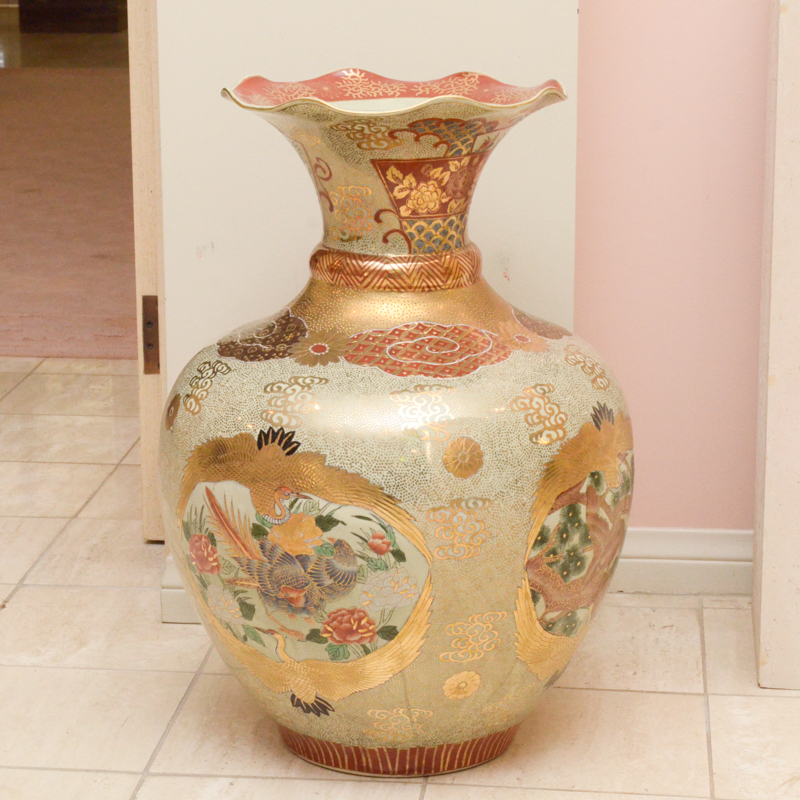 Chinese Satsuma Style Hand-Painted Ceramic Vase