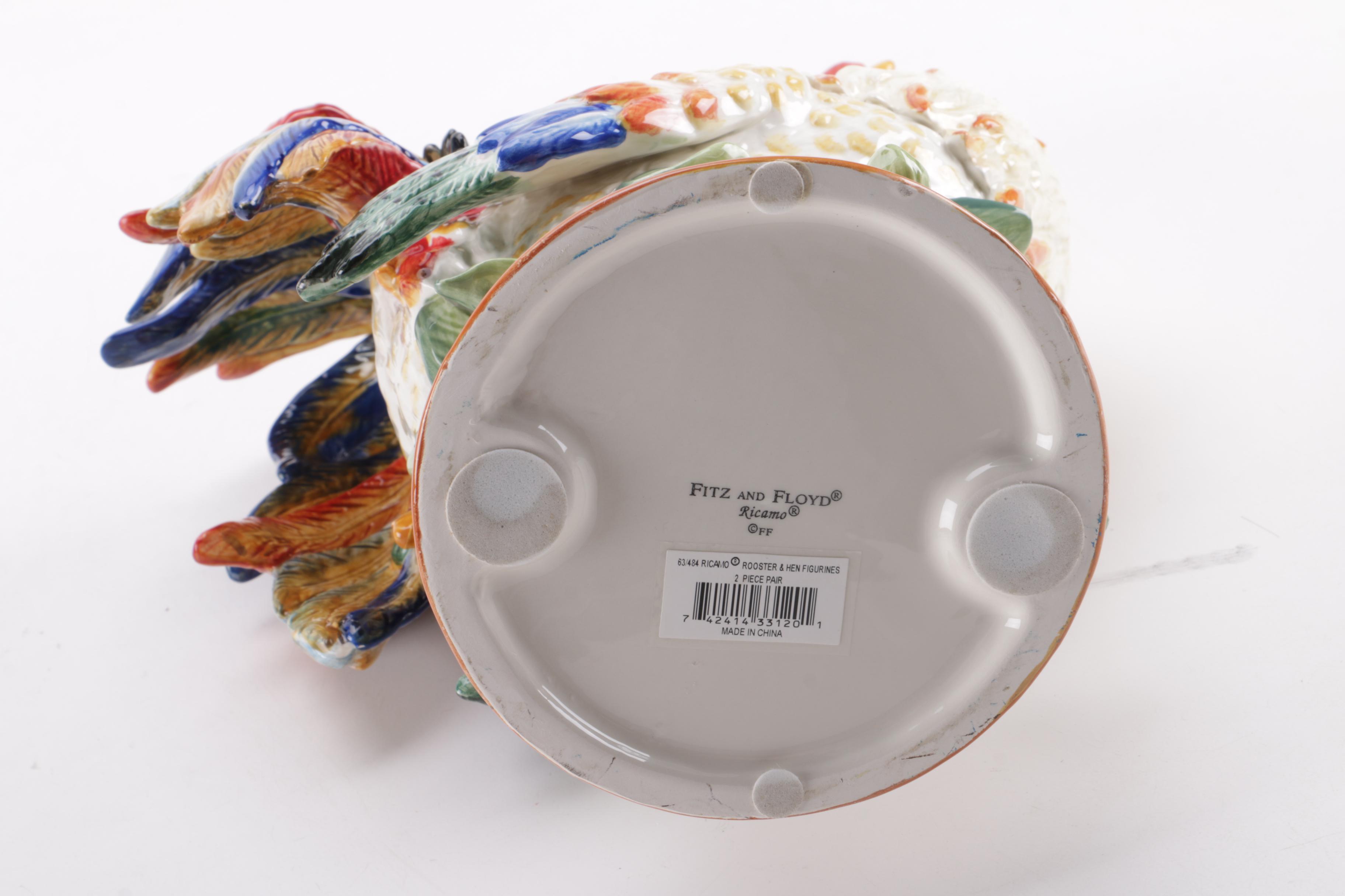 Fitz and Floyd "Ricamo" Rooster and Hen Figurines