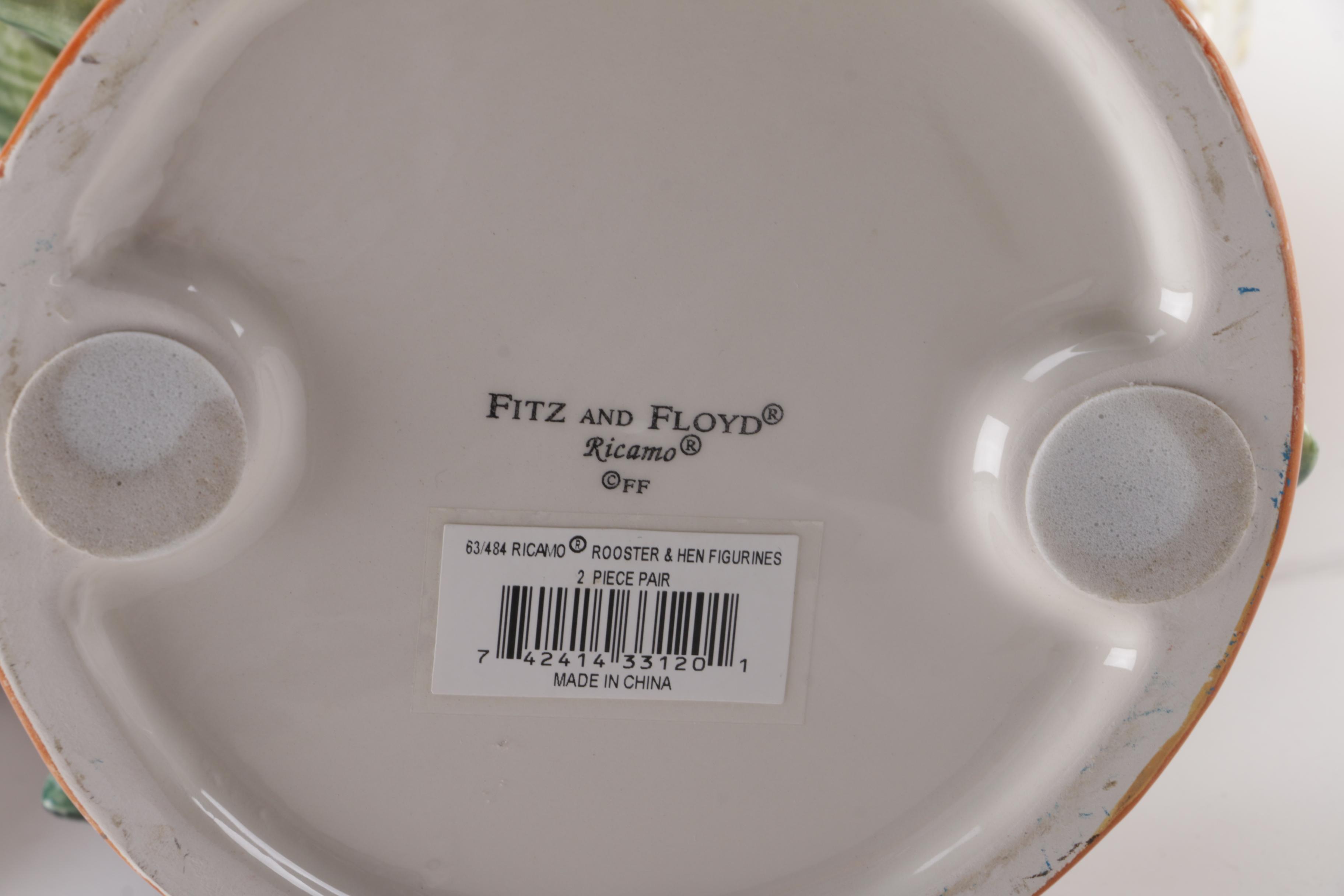 Fitz and Floyd "Ricamo" Rooster and Hen Figurines