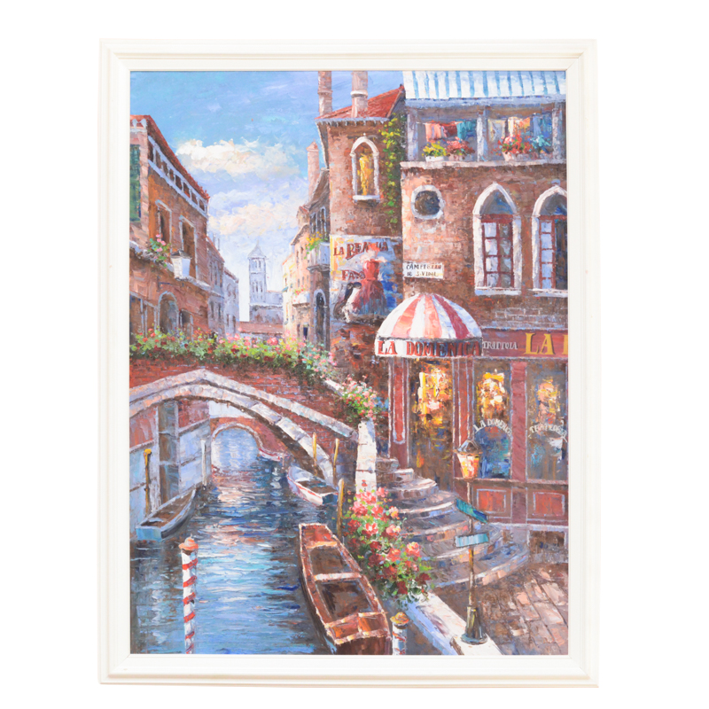 Oil Painting on Canvas of a Venetian Canal