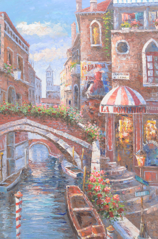 Oil Painting on Canvas of a Venetian Canal