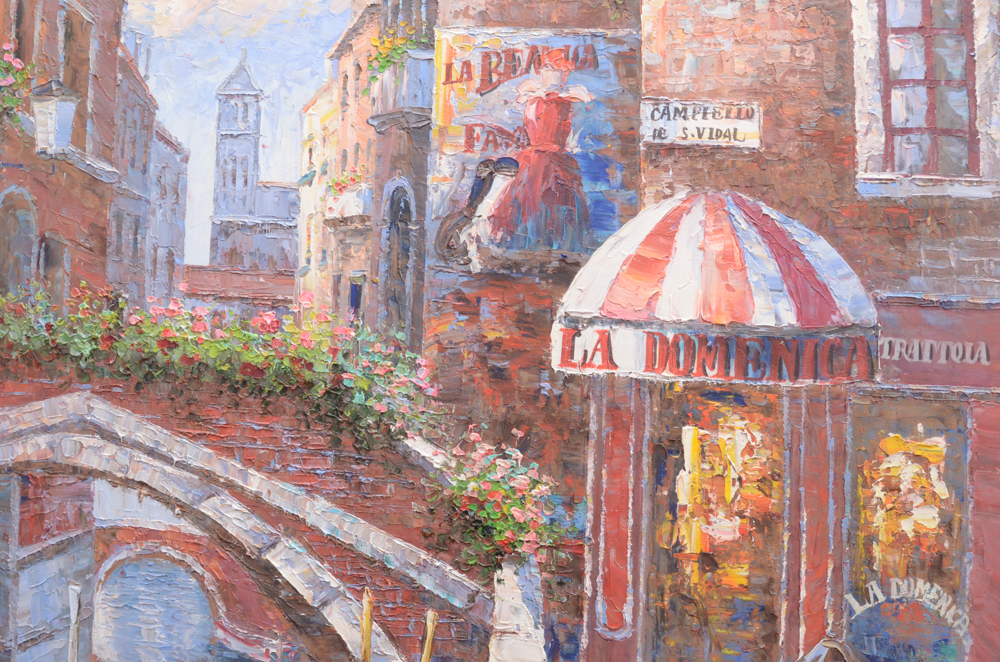 Oil Painting on Canvas of a Venetian Canal