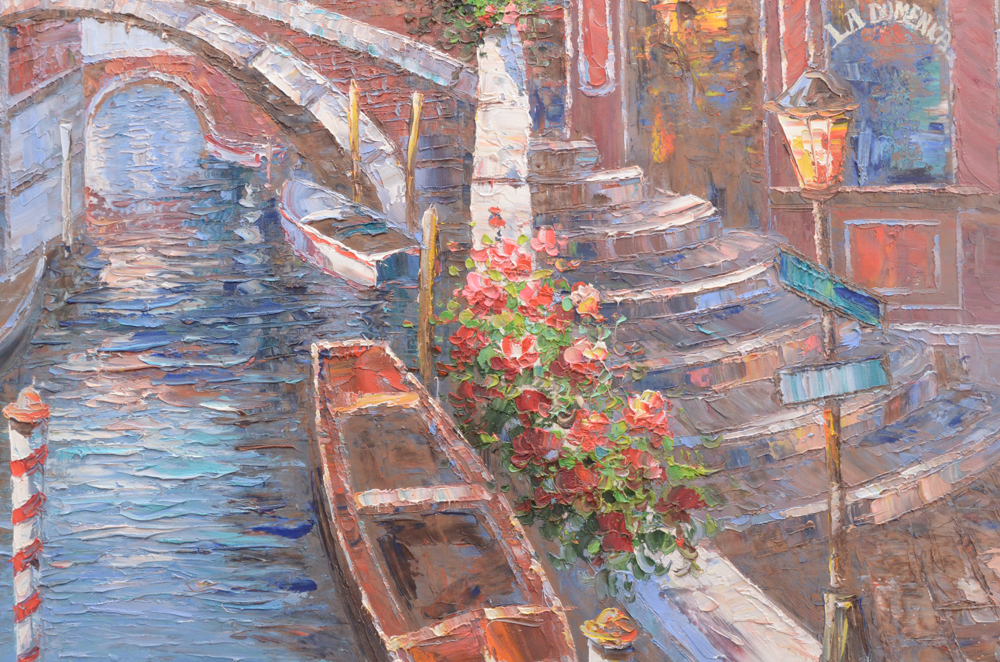 Oil Painting on Canvas of a Venetian Canal
