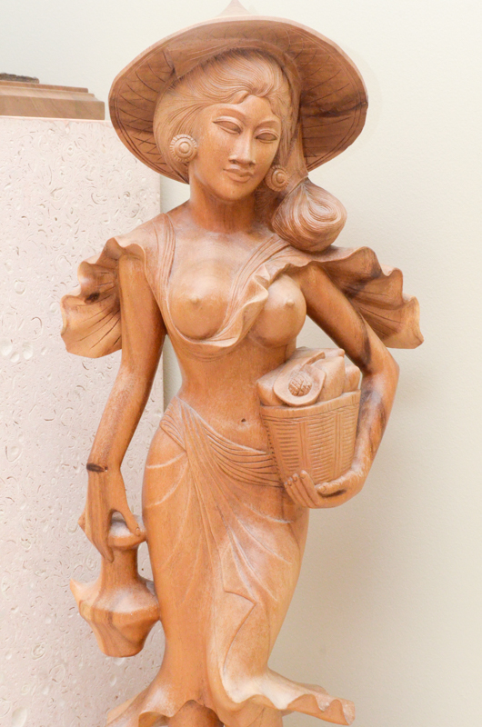 East Asian-Inspired Carved Wooden Female Figure