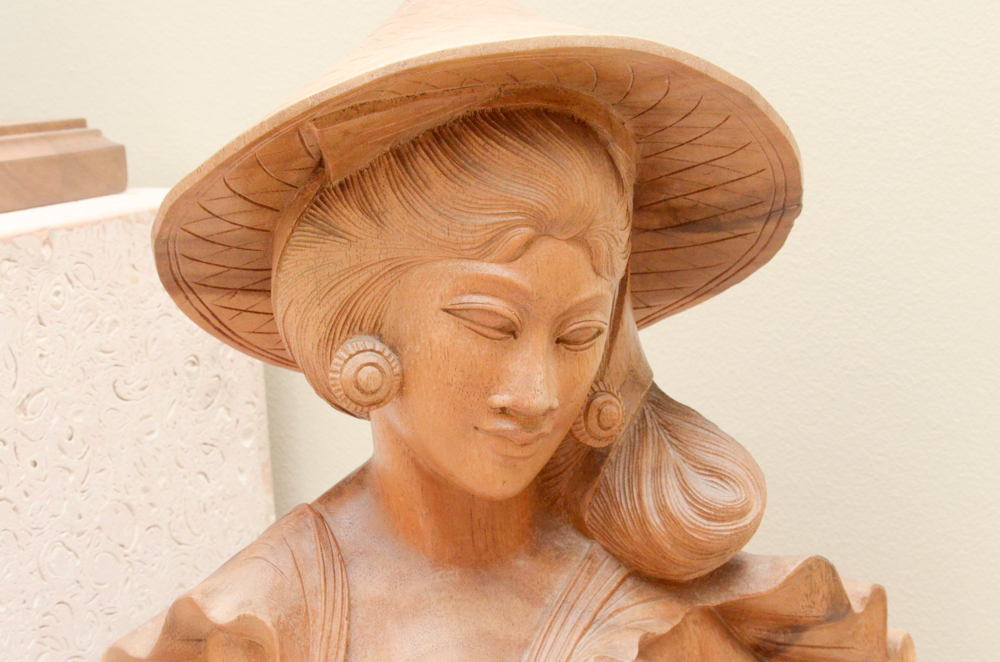 East Asian-Inspired Carved Wooden Female Figure