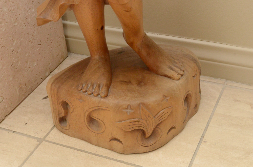 East Asian-Inspired Carved Wooden Female Figure