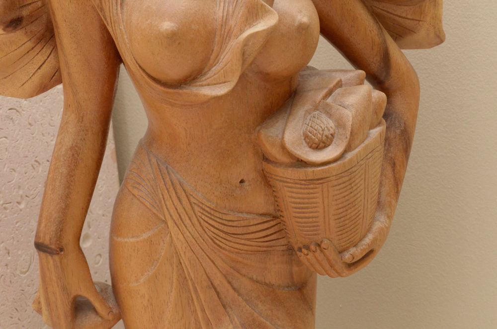 East Asian-Inspired Carved Wooden Female Figure