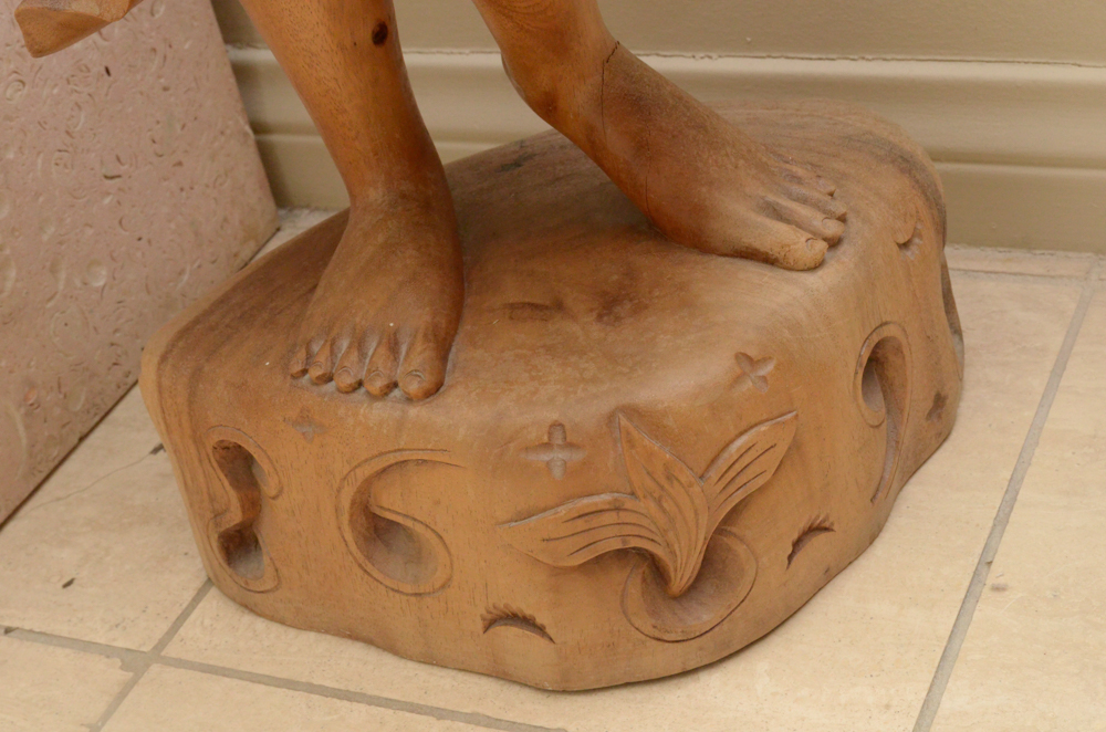 East Asian-Inspired Carved Wooden Female Figure