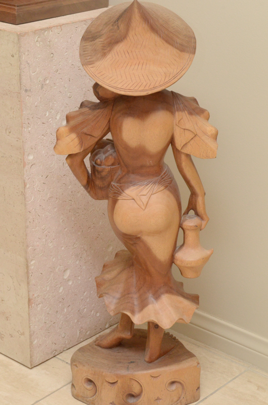 East Asian-Inspired Carved Wooden Female Figure