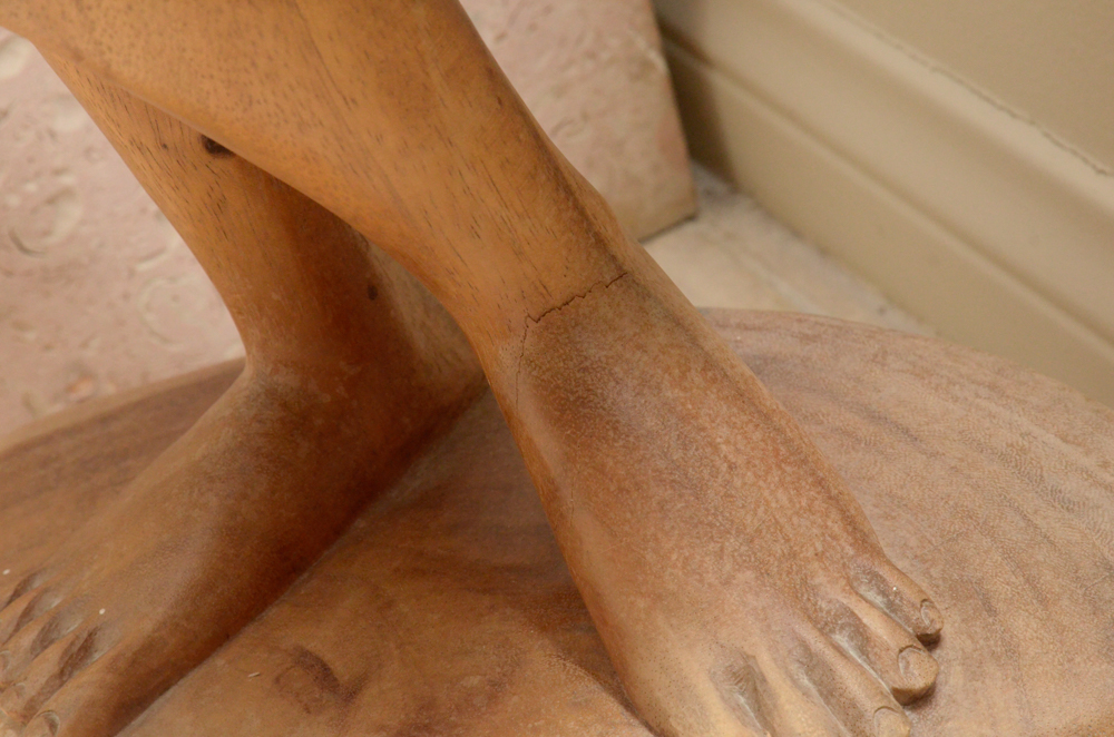 East Asian-Inspired Carved Wooden Female Figure