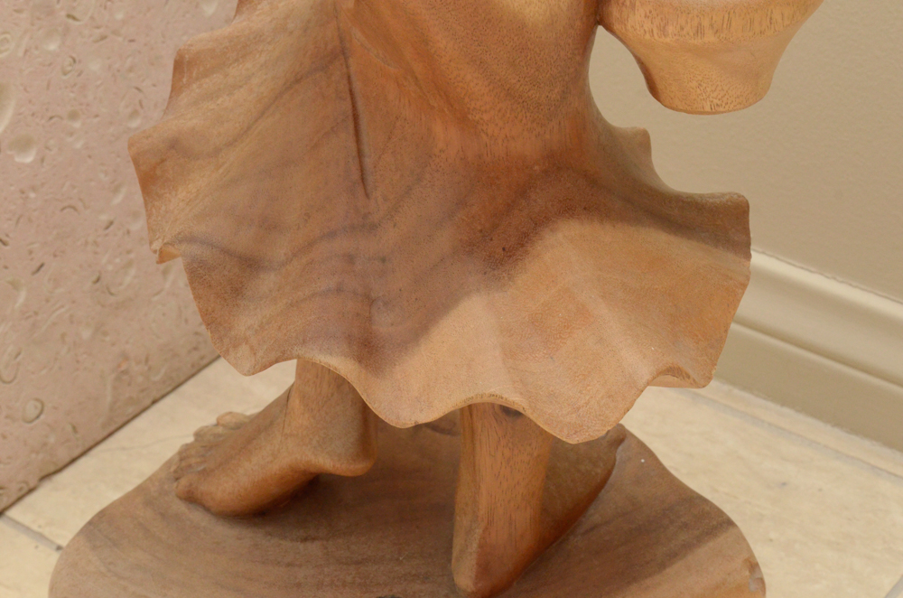 East Asian-Inspired Carved Wooden Female Figure