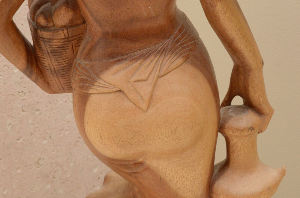 East Asian-Inspired Carved Wooden Female Figure