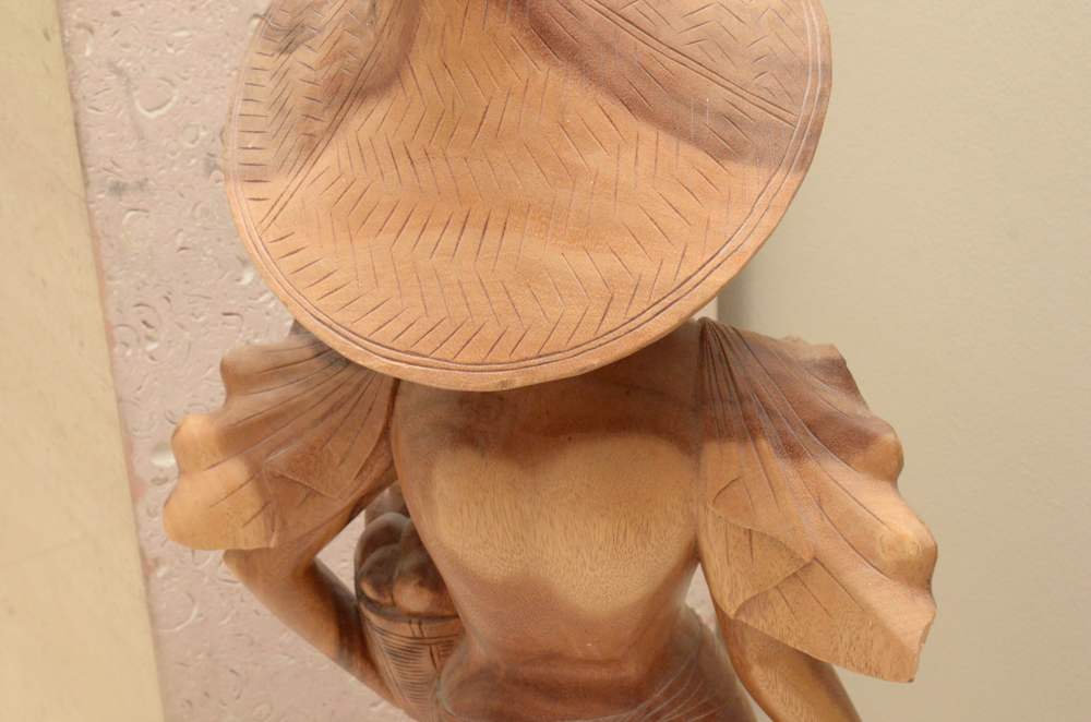 East Asian-Inspired Carved Wooden Female Figure