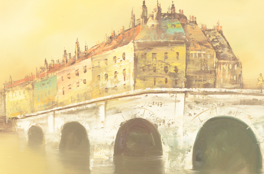 Framed Oil Painting on Canvas of a European City