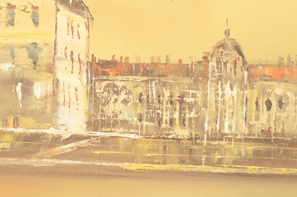 Framed Oil Painting on Canvas of a European City