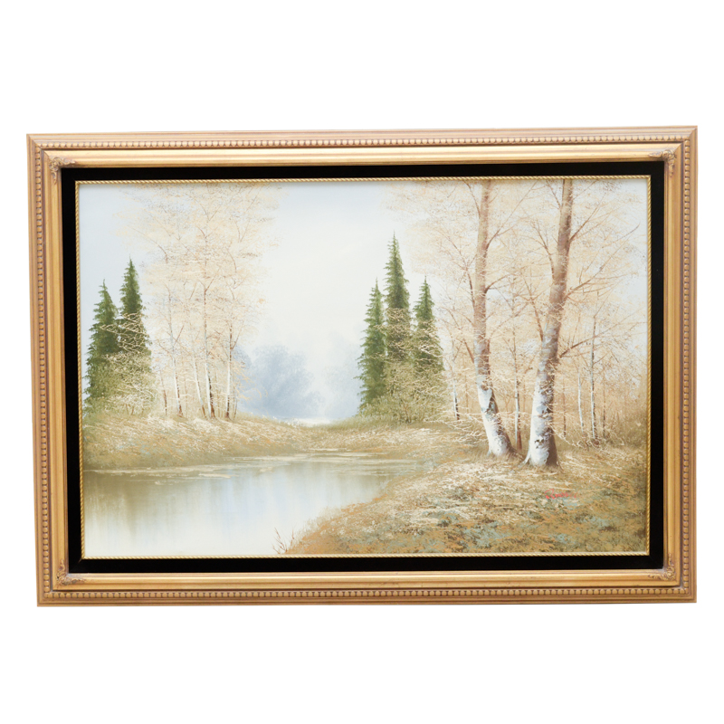 Oil Painting on Canvas of a Woodland Pond