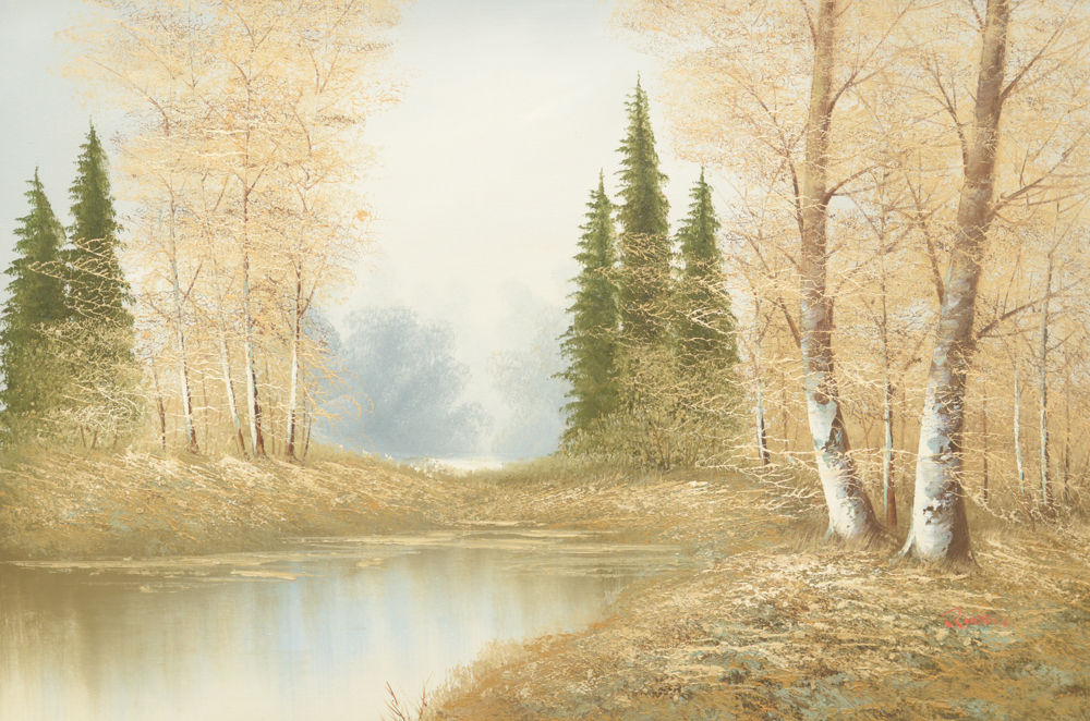 Oil Painting on Canvas of a Woodland Pond