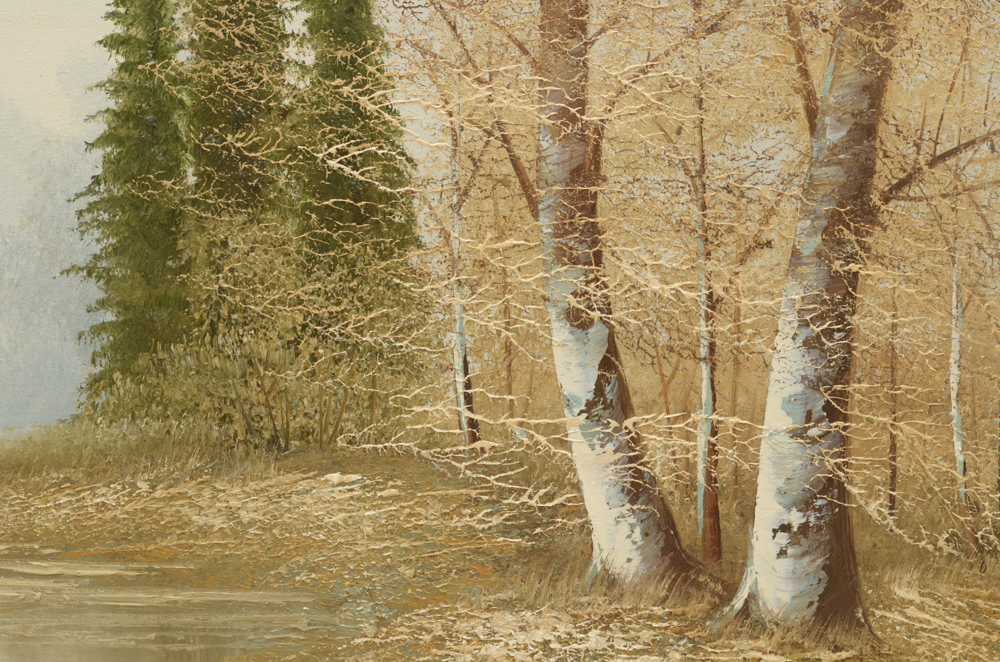Oil Painting on Canvas of a Woodland Pond