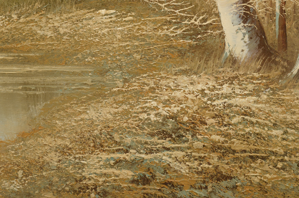 Oil Painting on Canvas of a Woodland Pond
