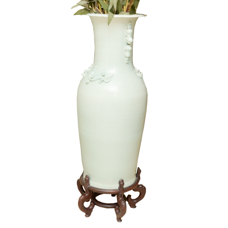 Chinese Celedon-Style Floor Vase on Stand