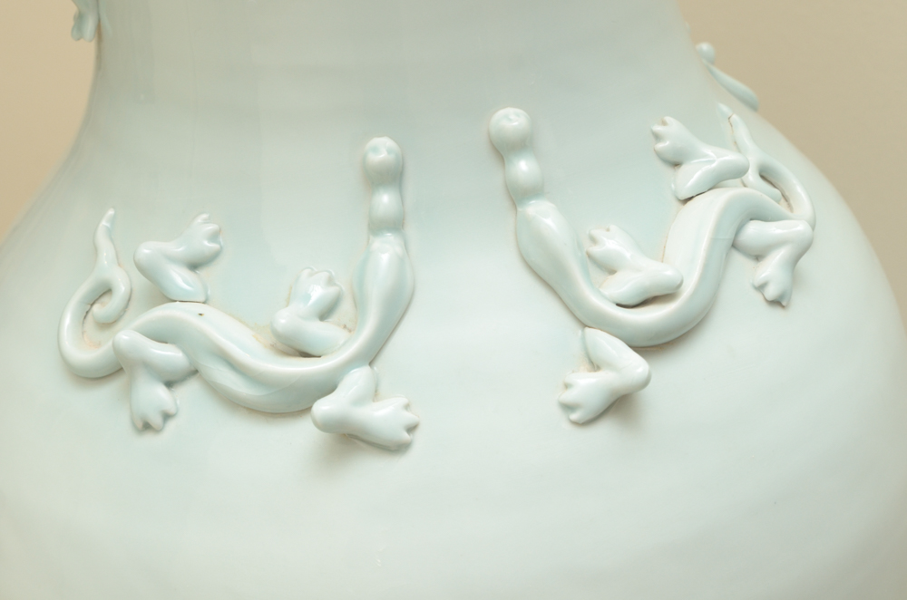 Chinese Celedon-Style Floor Vase on Stand